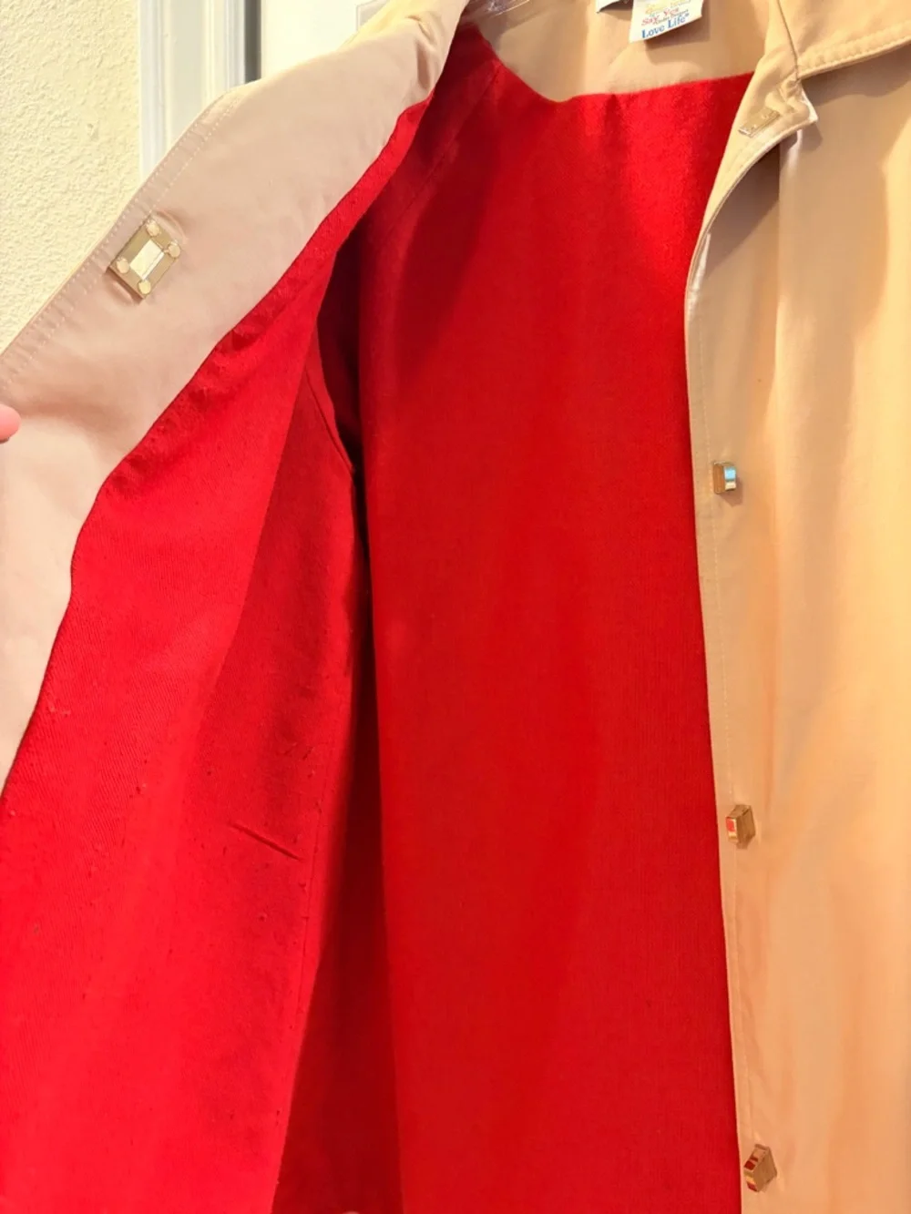 Gretchen Scott Tan Rain Coat with Red Cuff Detail - Picture 6 of 10